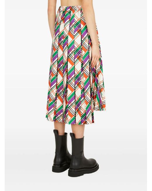 Plan C Pleated Plaid-pattern Skirt Natural