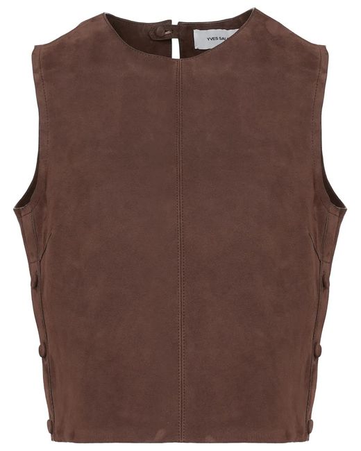 Yves Salomon Brown Sleeveless Suede Top