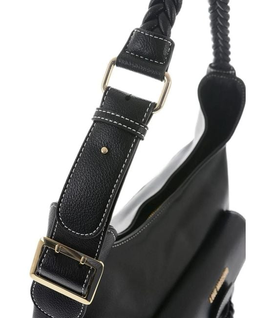 Moschino Black Braided-Handle Love Medium Shoulder Bag