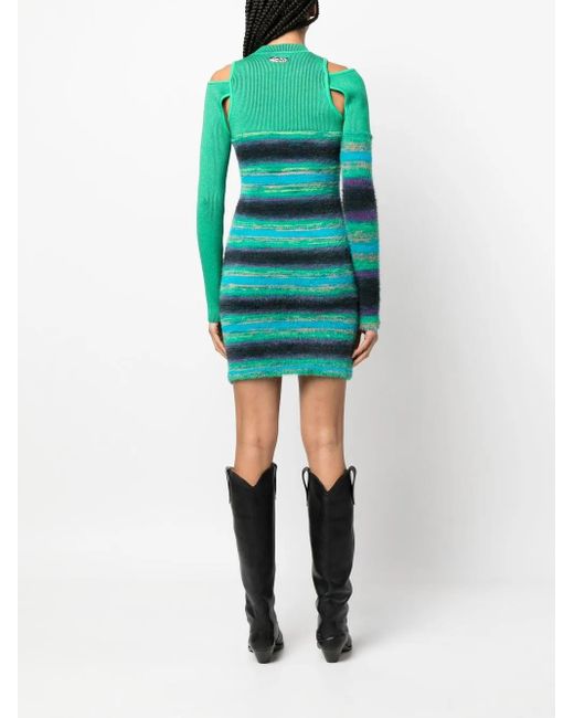ANDERSSON BELL Green Stripe-Pattern Knitted Dress