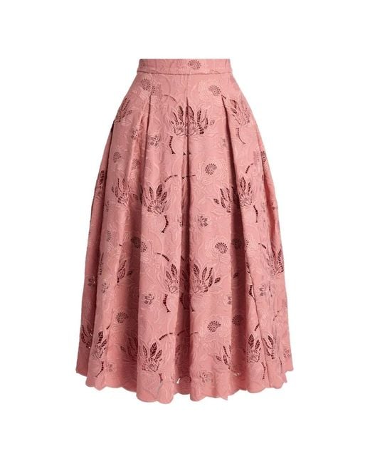Erdem Pink Floral-Cutwork Pleated Skirt