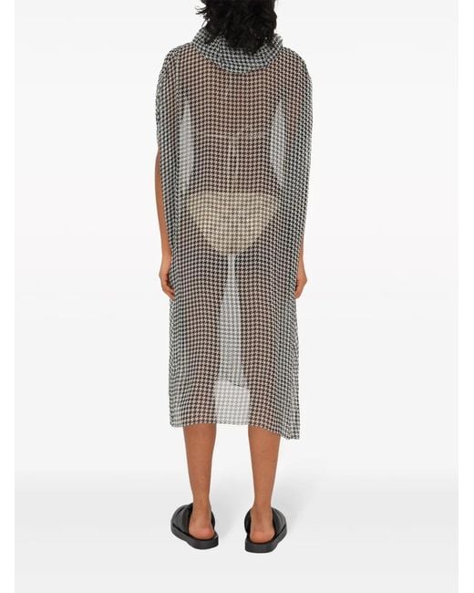 Burberry Gray Sheer-Seidenkleid Mit Hahnentrittmuster