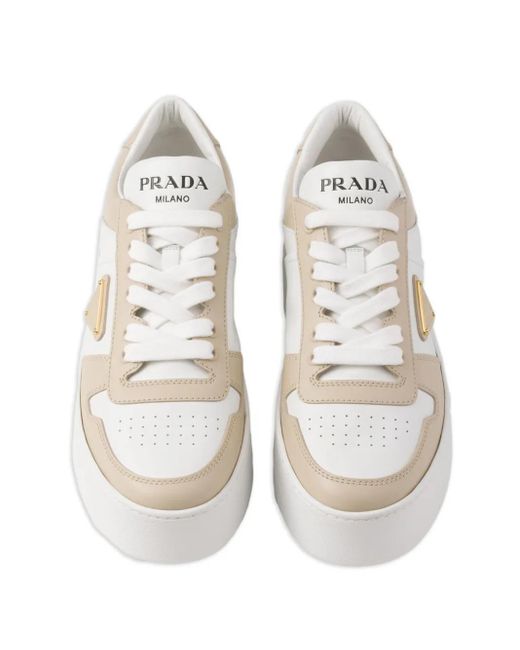 Prada White Leather Platform Downtown Sneakers 50