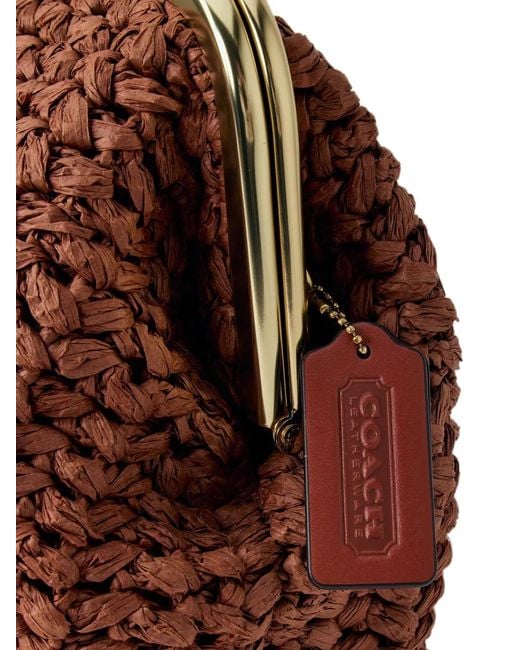COACH Brown Woven-Construction Frame-Closure Clutch Bag