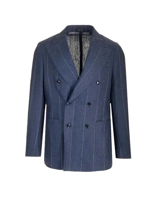 Al Duca D'aosta Blue Pinstripe Double-Breasted Jacket for men