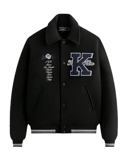 Kith Black Rose-Embroidered Varsity Jacket for men