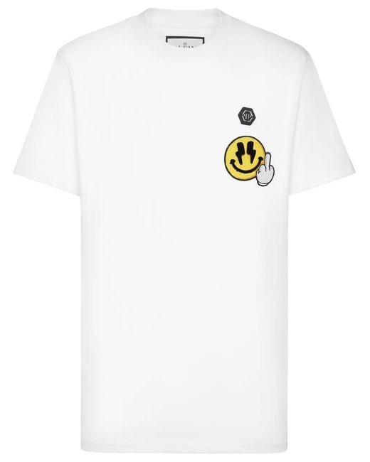 Philipp Plein White Smile-Patch T-Shirt for men