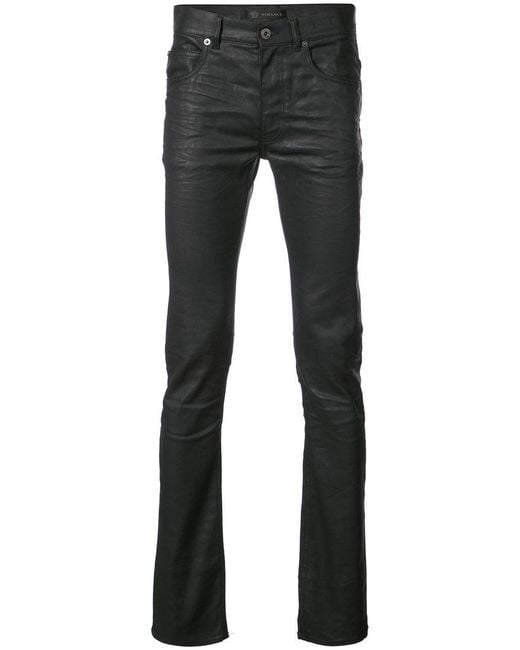 Versace Black Waxed Skinny Jeans for men