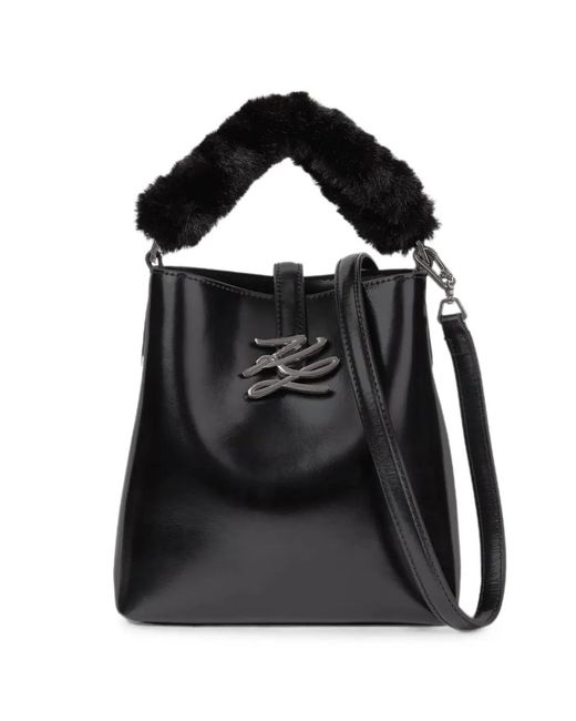 Karl Lagerfeld Black Small K/Autograph Leather Bucket Bag