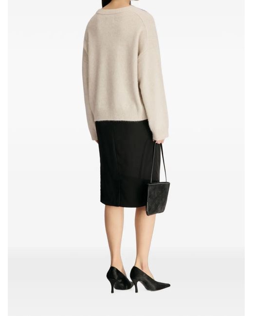 Loulou de Saison White Tristan Lds Ribbed-Trim Dropped-Shoulder Sweater