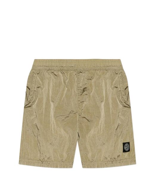 Stone Island White Logo-Patch Shorts for men