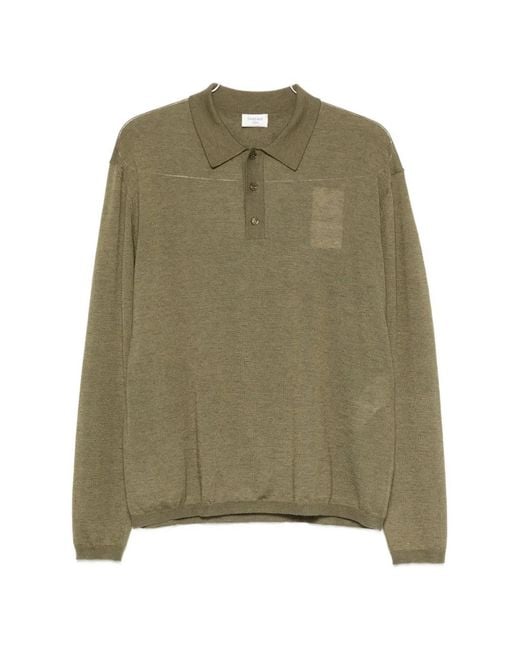Saint Laurent Green Long-Sleeve Knitted Polo Shirt for men