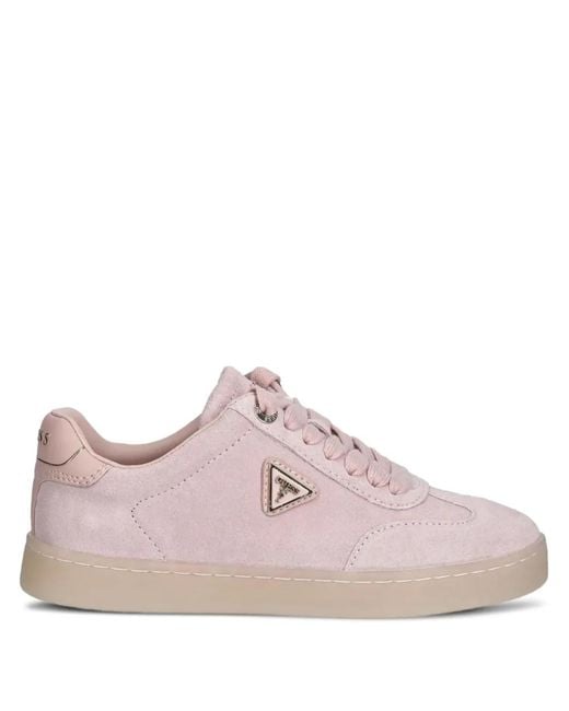 Guess Pink Jazlie Suede Lace-Up Sneakers