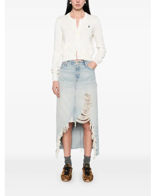 7 For All Mankind Blue Denim Midi Skirt