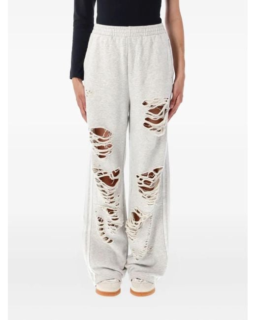 Adidas White Distressed-Detail Track Pants