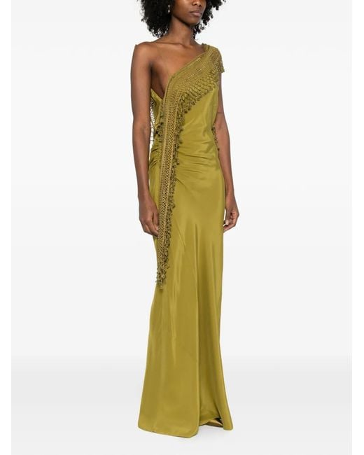 Christopher Esber Droplet-Bead Crochet-Trim Maxi Dress in Green | Lyst
