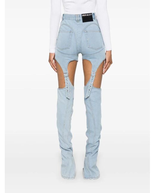 【関税込み】Mugler ブルー カットアウト ジーンズ Muglerのブルー カットアウト ジーンズがセール中