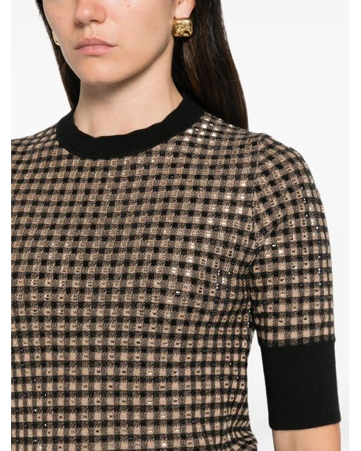 Ermanno Scervino Black Check-Pattern Sequin-Embellished Sweater