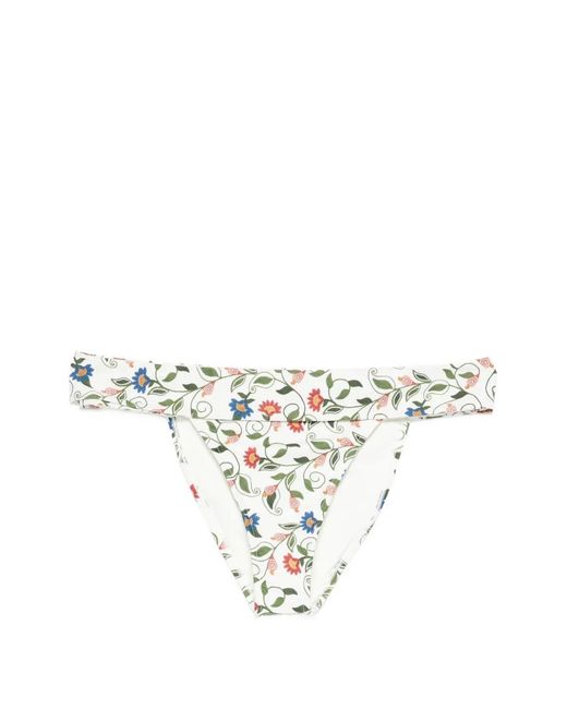 Farm Rio White Stitched Garden Floral-Print Bikini Bottoms