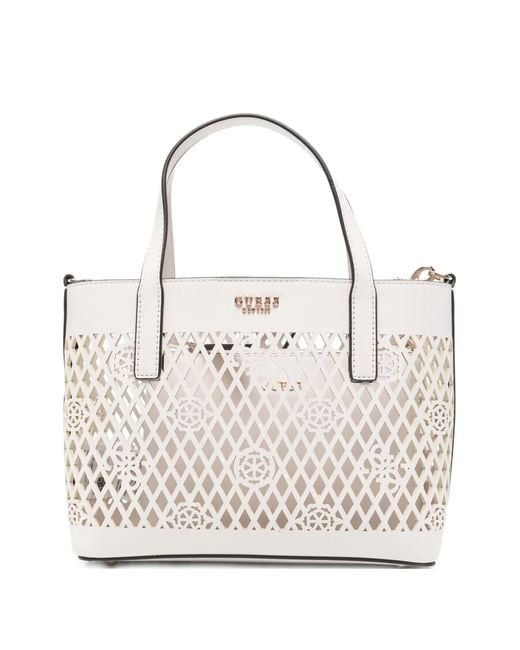 Guess White Mini Letty Laser-Cut Tote Bag