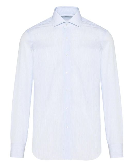 Camicia A Righe A Maniche Lunghe di Barba Napoli in White da Uomo