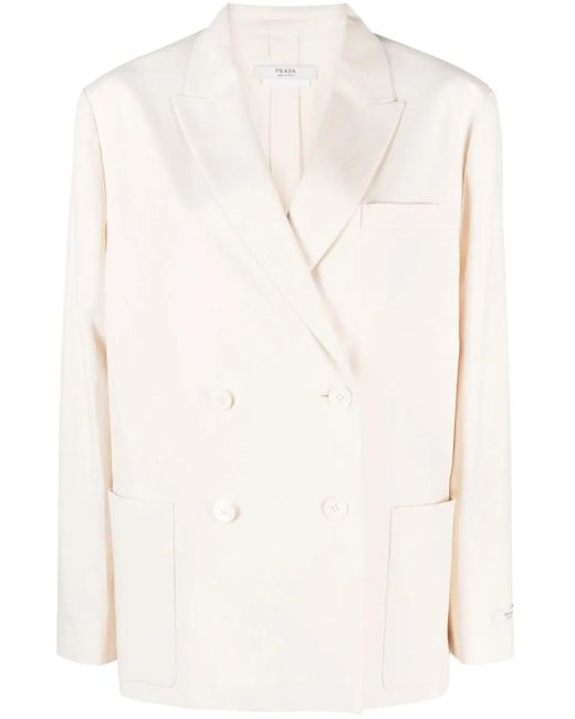 Prada Natural Double-breasted Button Blazer