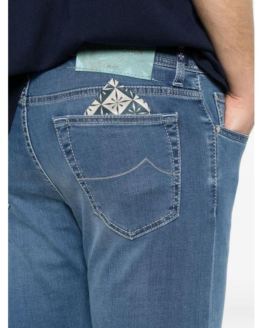Jacob Cohen Blue Logo-Patch Whiskered Jeans for men