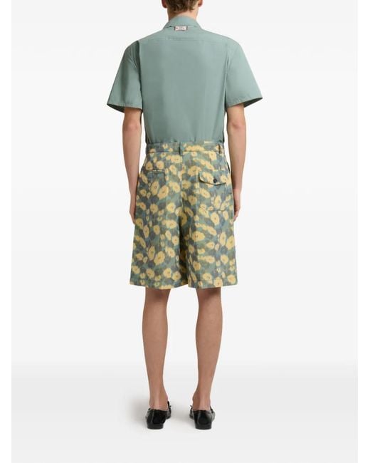 Marni Green Floral Pleated Shorts for men