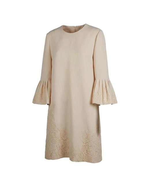 Valentino Garavani Natural Lace Bell-Sleeve Mini Dress