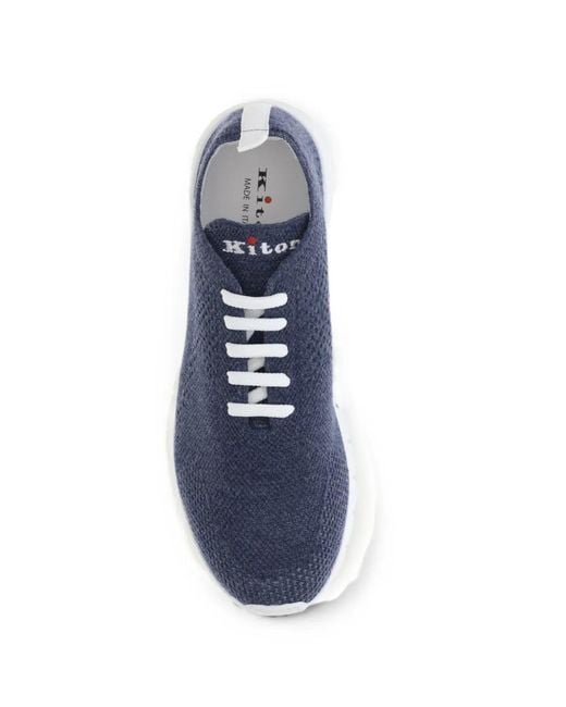 Kiton Blue Lace-Up Knitted Sneakers for men