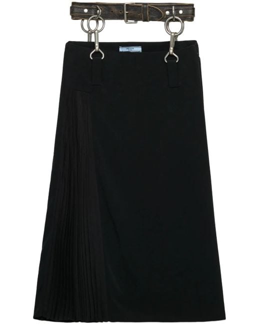 Prada ベルテッド プリーツスカート Black