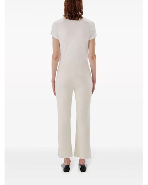Another Tomorrow Natural Ribbed-Knit Cropped Trousers