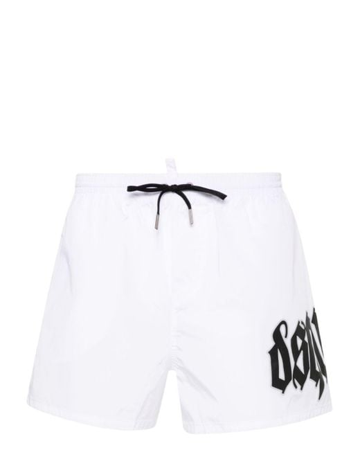 DSquared² White Gothic Logo-print Swim Shorts for men