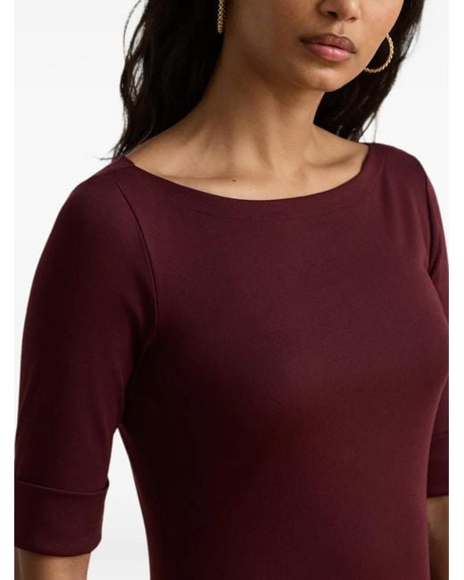 Ralph Lauren Purple Rib-Knit Boat-Neck Midi Dress