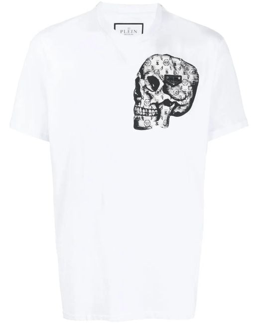 Philipp Plein White Skull-Print Crew-Neck T-Shirt