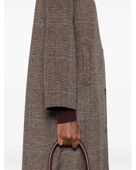 Yerse Brown Check-Print Buttoned Coat
