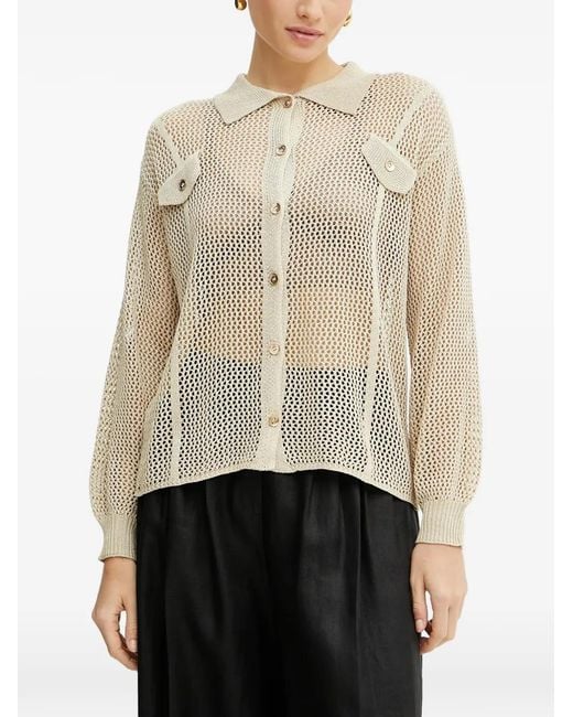 Fracomina Natural Cardigan En Maille Ajourée À Boutonnière