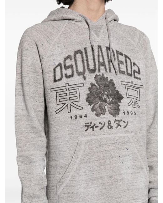 DSquared² Gray Graphic-print Cotton Hoodie for men