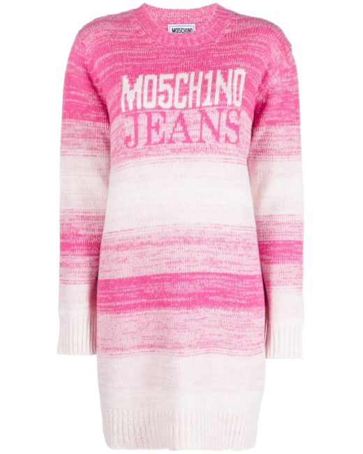 Moschino Pink Logo-Intarsia Wool-Blend Jumper