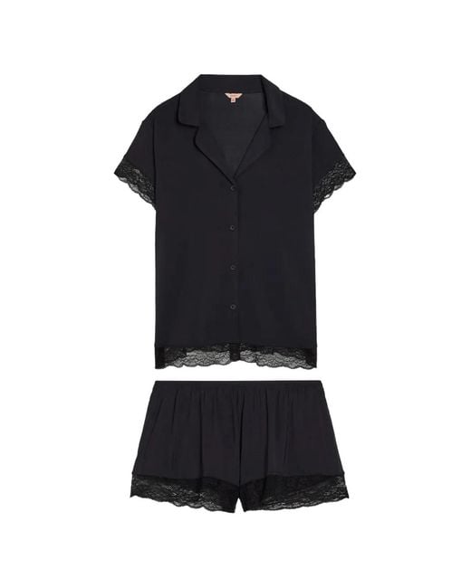 Eberjey Black Malou Lace-Trim Pajamas Set