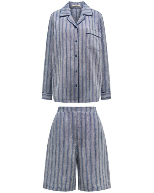 12 STOREEZ Blue Gestreifter Pyjama aus Leinen