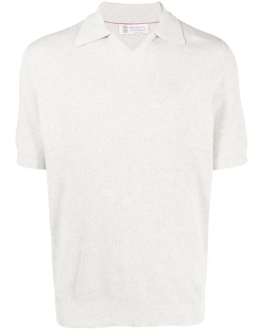 Brunello Cucinelli White Cotton Polo Sweater for men