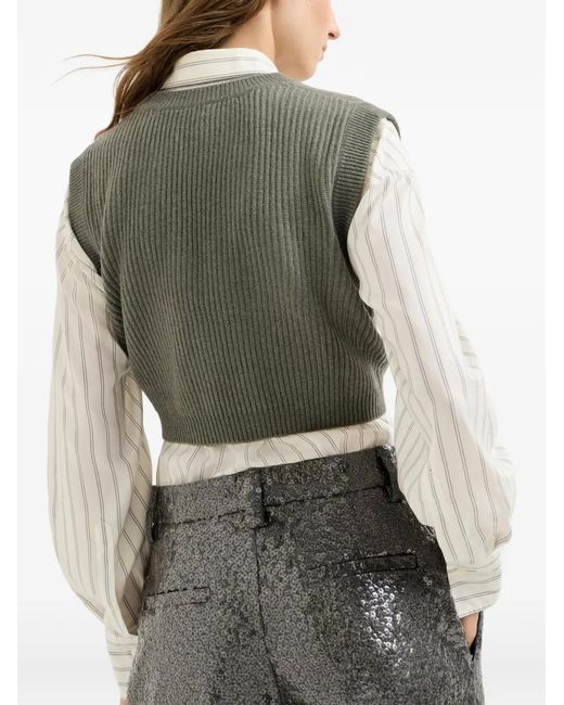 Brunello Cucinelli Green Cashmere Rib-Knit Sweater Vest