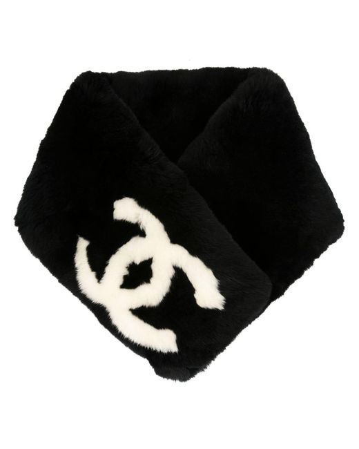 Chanel Pre-Owned Cc Logos Fur Shawl Muffler Stole in Black
