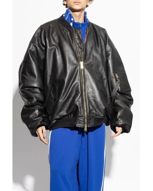 Vetements Black Leather Bomber Jacket for men