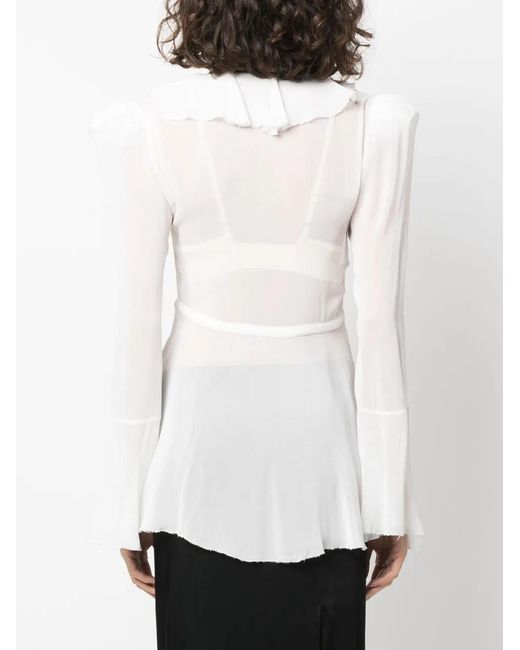 Philosophy Di Lorenzo Serafini White Ruched-Trim V-Neck Blouse