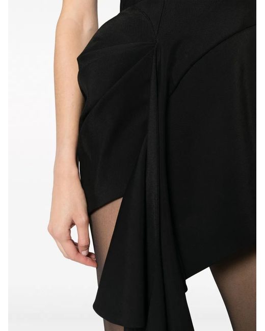 Mugler Black Draped Asymmetric Minidress