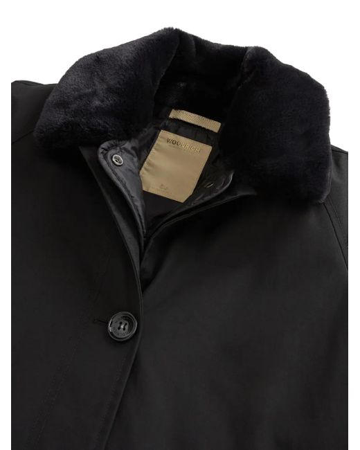 Woolrich Black Faux-Fur Collar Button-Fastening Coat