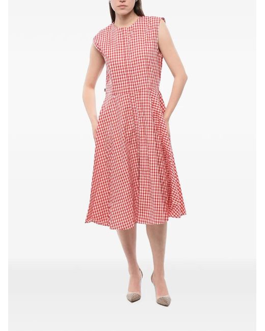 Woolrich Pink Archive Gingham-Pattern Sleeveless Midi Dress