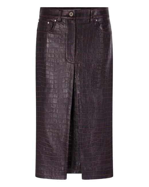 Rabanne Purple Crocodile-Effect Leather Skirt